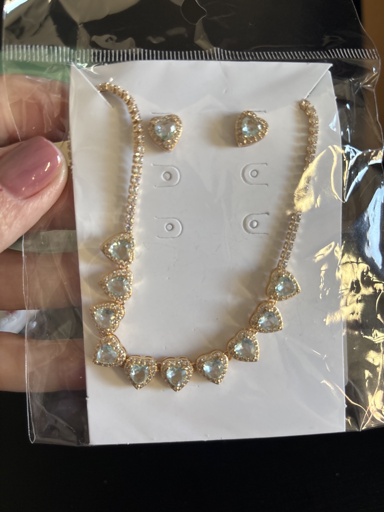 Conj Riviera coração skyblue 18k