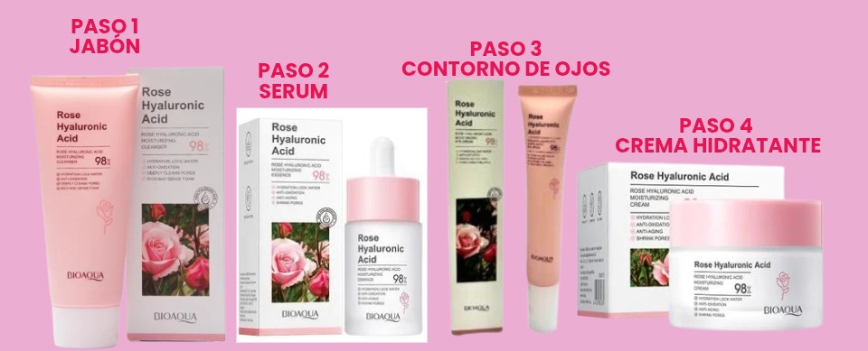 KIT ROSA Y ACIDO HIALURONICO BIOAQUA 4 PASOS
