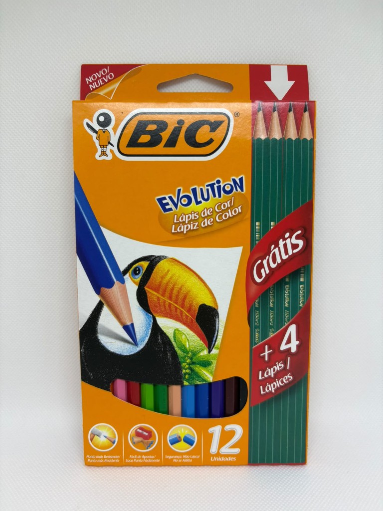 Lápiz Color Bic Evolution x 12 Largo + 4 Lápices Negro