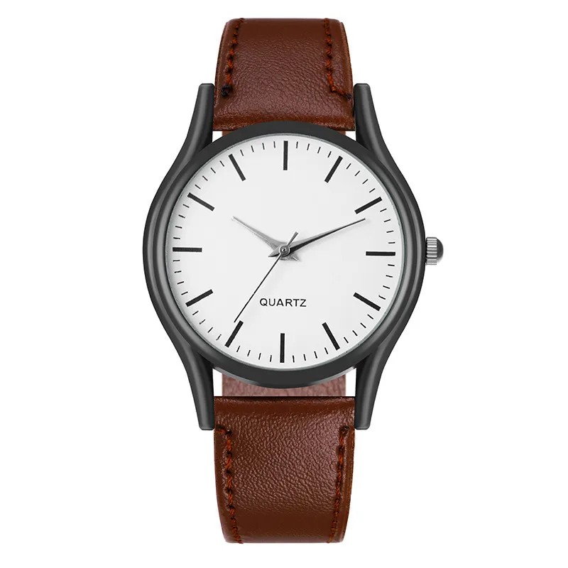 Reloj estilo casual de correa camel con esfera blanca unisex
