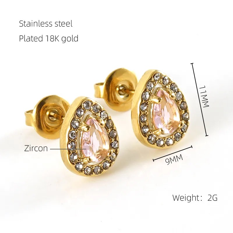Zarcillos de gotas rosa con pedreria