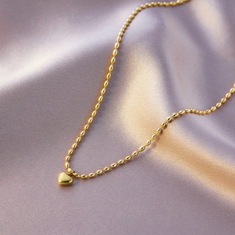Cadena minimalista de corazón con cordón de balines acero inoxidable