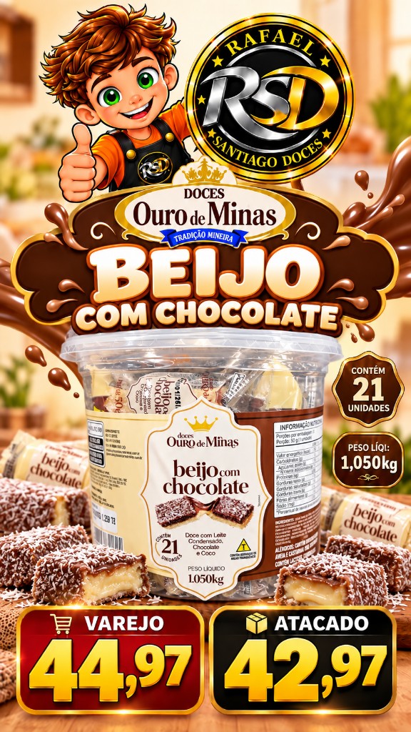 L.Ouro de Minas Beijo c/Chocolate 21un