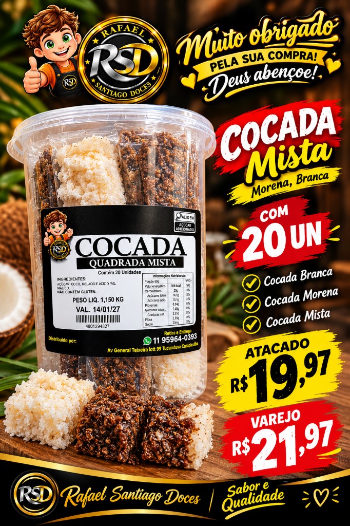 Cocada Quadrada Mista 20un