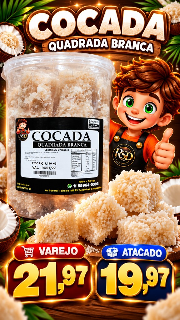 Cocada Quadrada Branca  20un