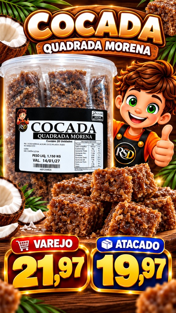Cocada Quadrada Morena 20un