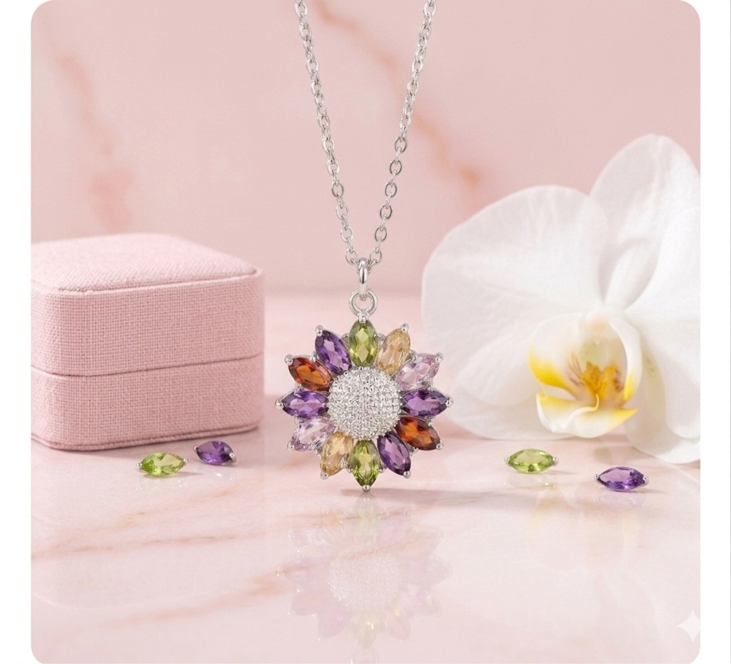 Collar girasol piedra de colores