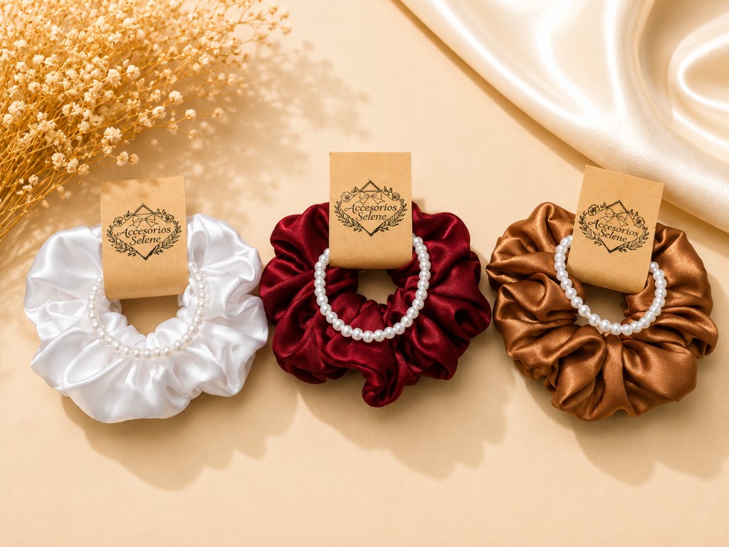 Scrunchie satin con perla.