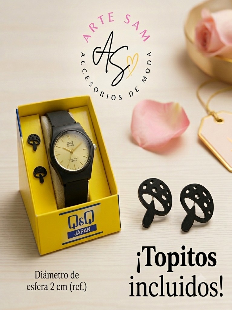 Reloj Q&Q esfera 2cn fondo amarillo crema