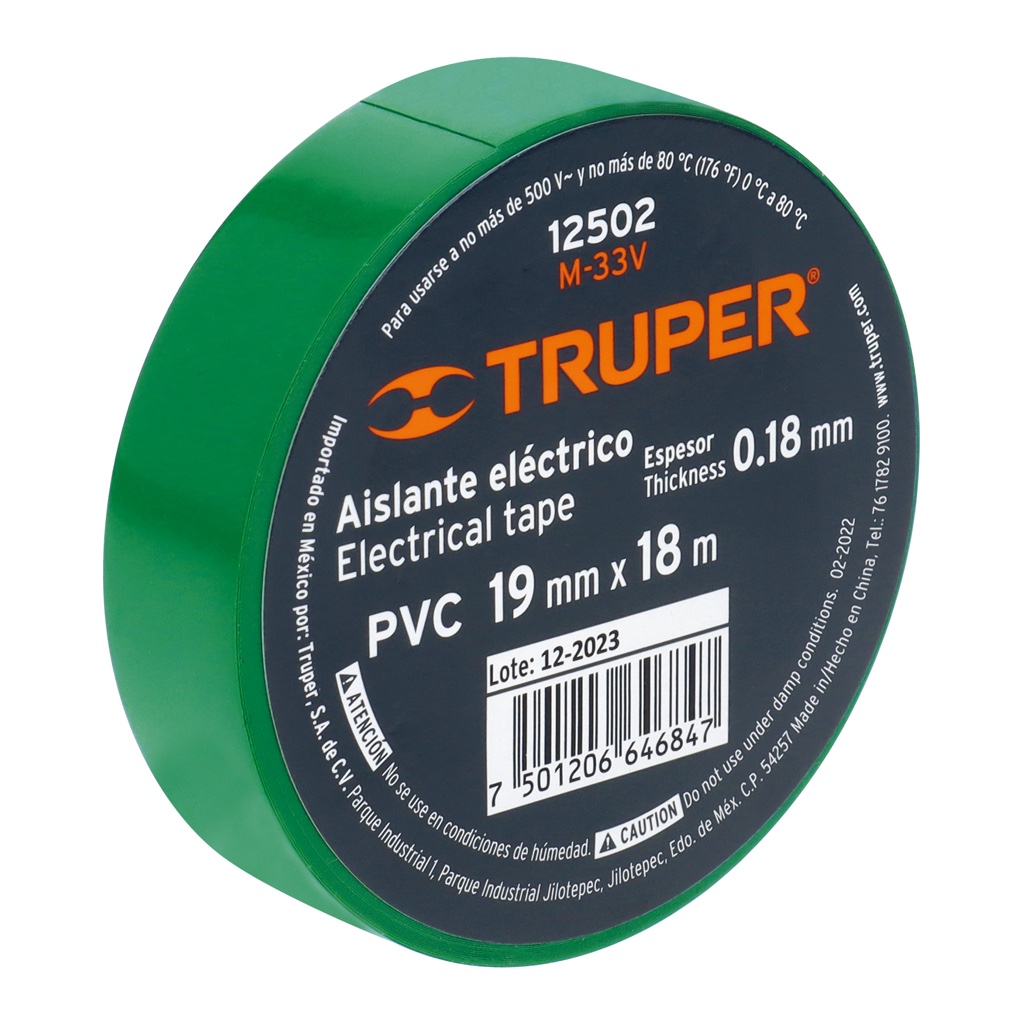 Cinta aislante 3/4x18mts M-33V Truper verde 12502