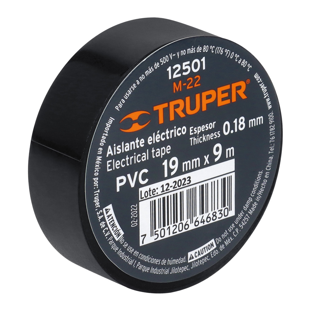 Cinta aislante 3/4x9mts M-22 Truper negra 12501