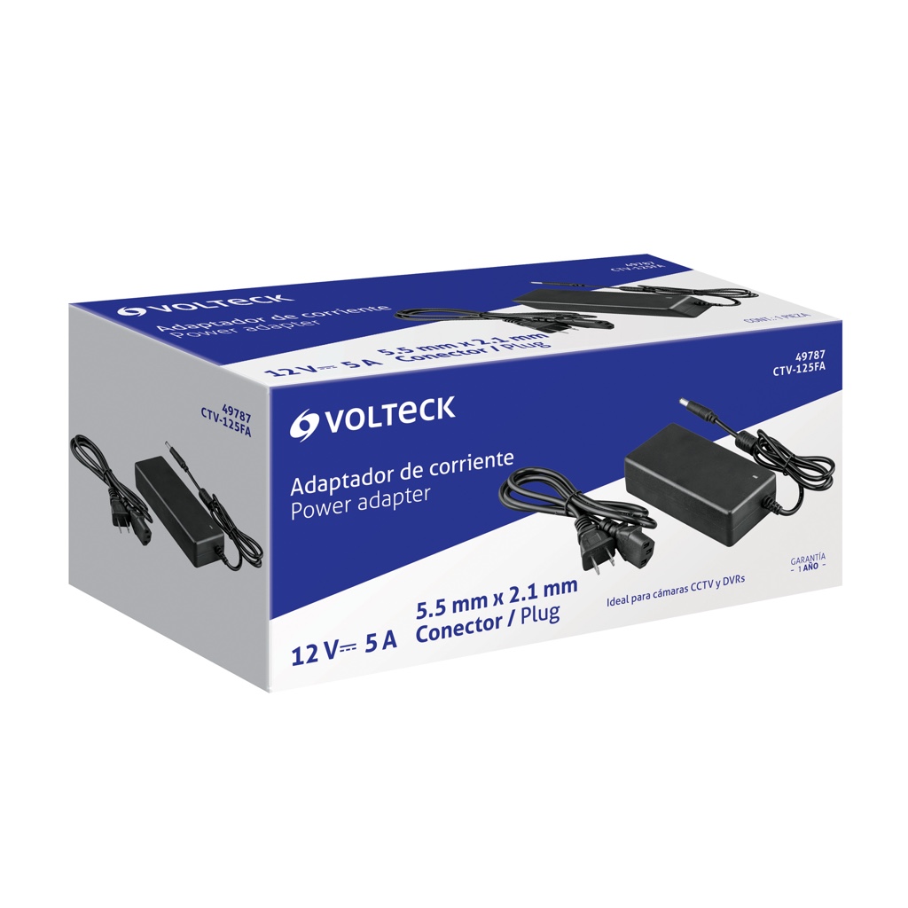 Adaptador d/corriente p/cctv y dvr 12v 5a ctv-125fa voltech 49787