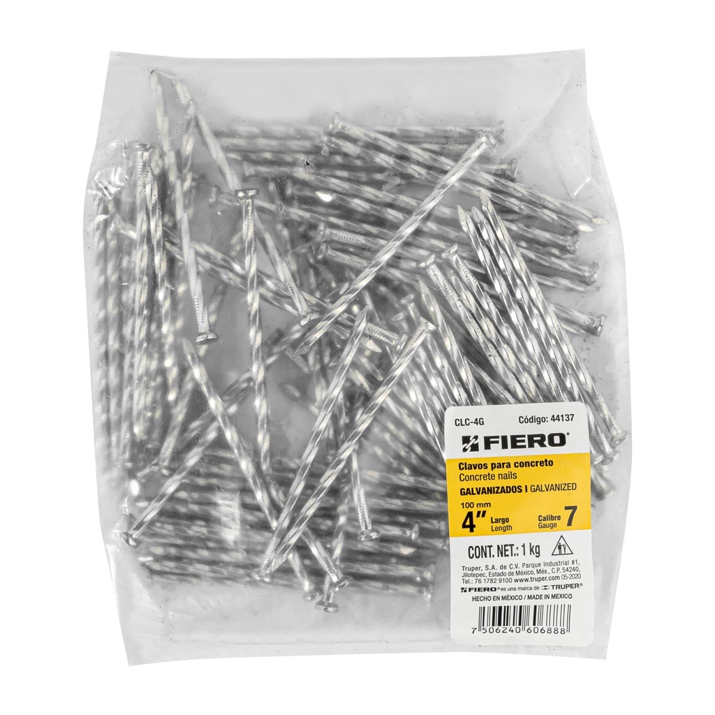 Clavo p/concreto ACERO -4'' be bolsa-1kg 44137