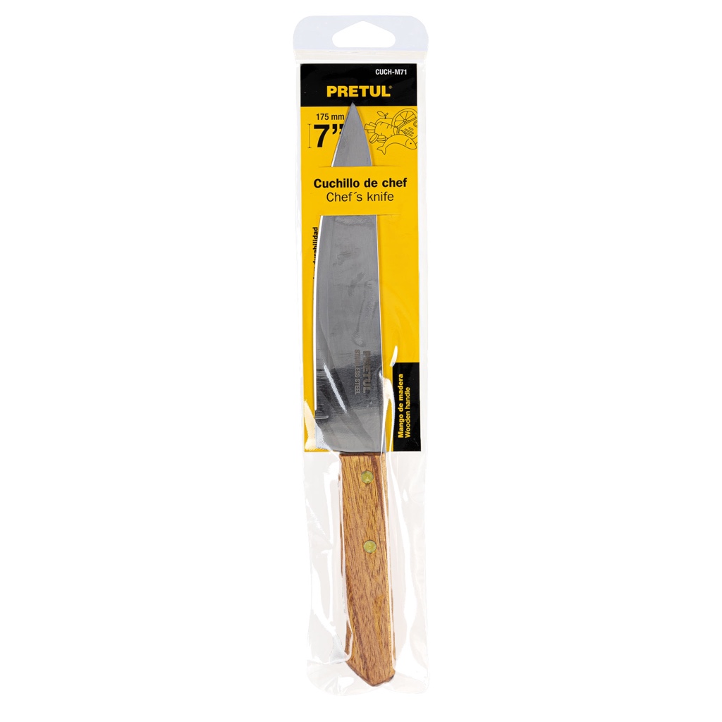 Cuchillo p/cocina chef 7" madera Pretul 23081