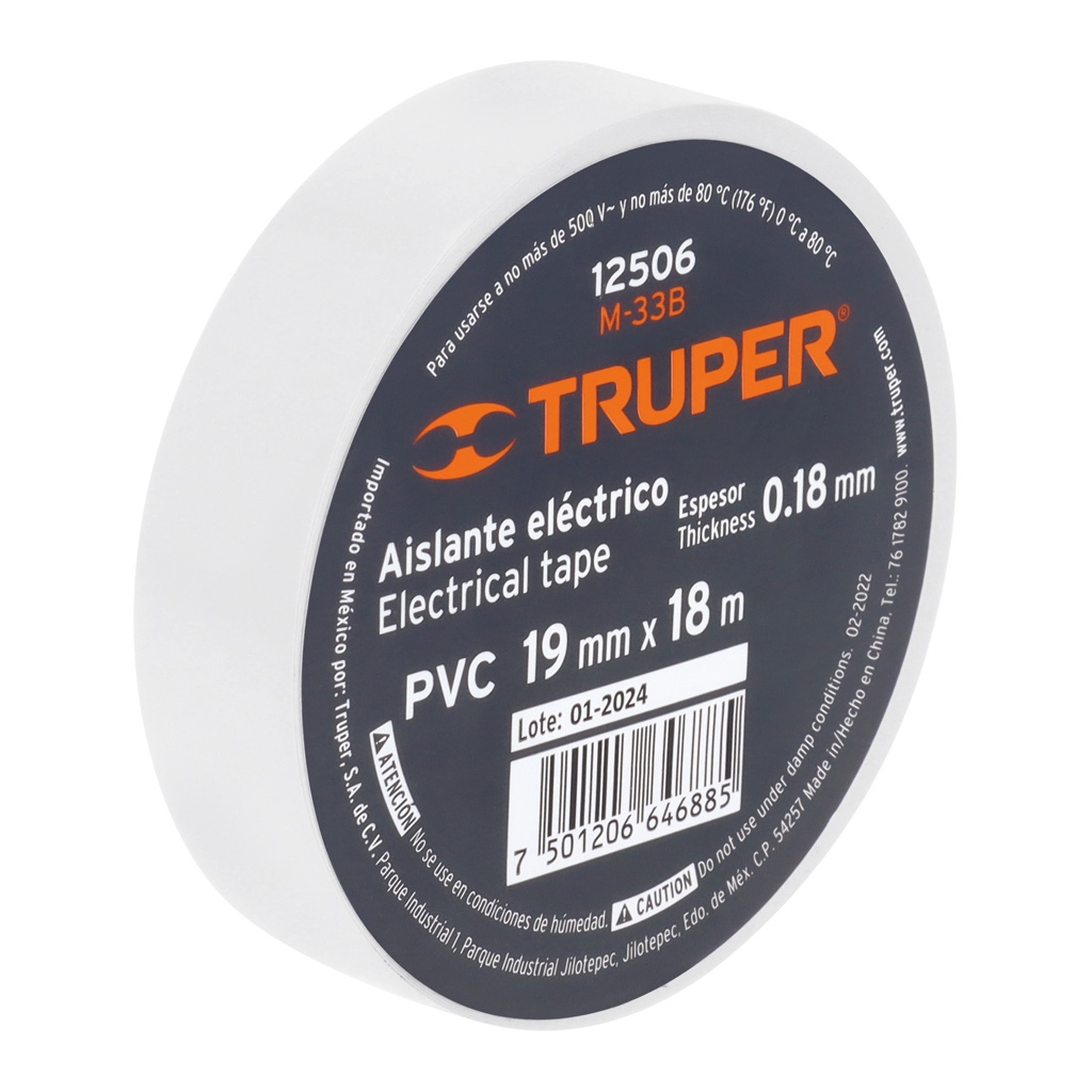 Cinta aislante 3/4x18mts M-33B Truper blanca 12506