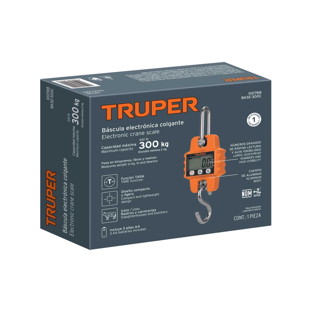Balanza colgante elec Truper CAP 660LBS BASE-300C 100788