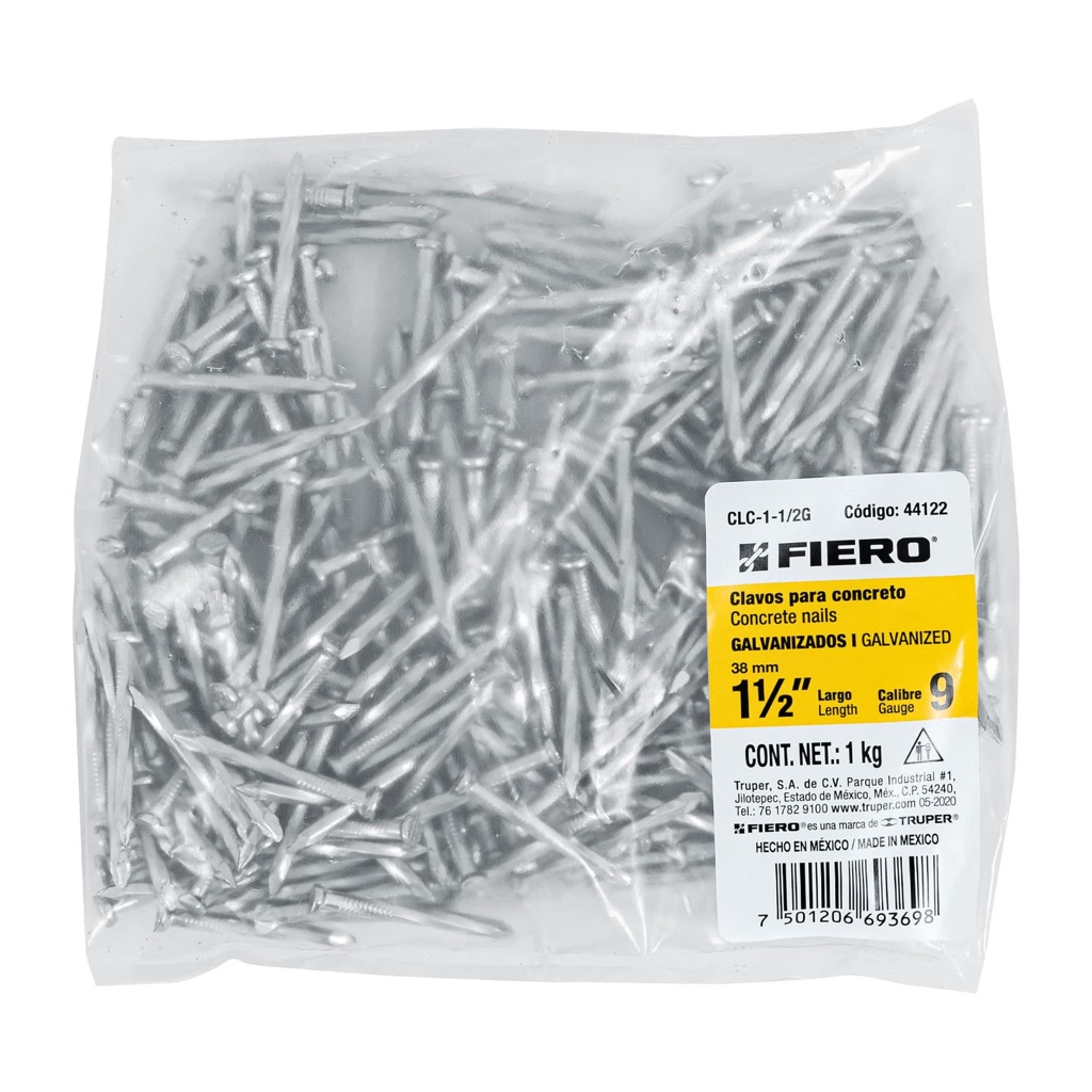 Clavo p/conc galv 1-1/2 fierro bolsa 2.2 lbs 44122
