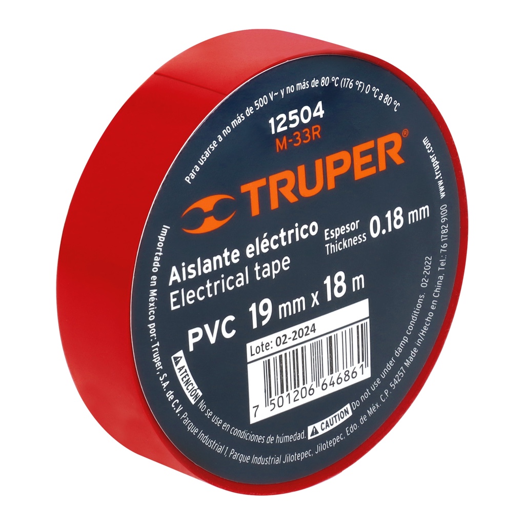 Cinta aislante 3/4x18mts M-33R Truper roja 12504