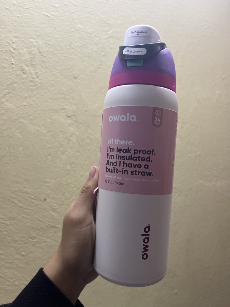 Owala termo blanco con tapa morada 32 oz