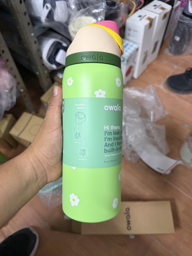Owala florecitas blanca verde claro 32