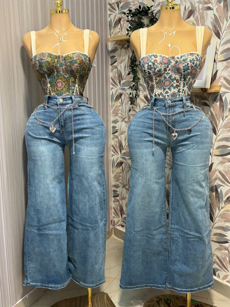Pantalon jeans azul tiro alto annie QIN