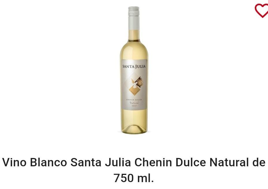 Vino Blanco Santa Julia Chenin Dulce Natural 750 ml
