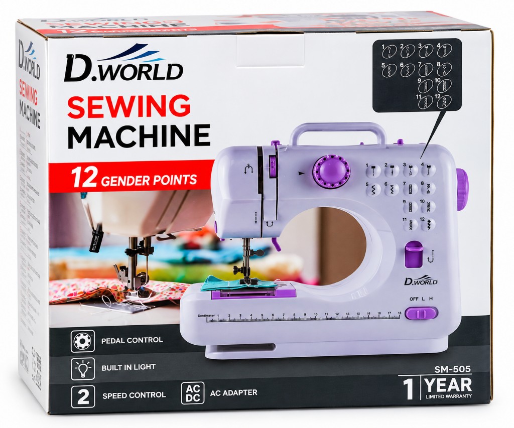 Máquina De Coser D.World SM-505 12 Puntadas Con Pedal