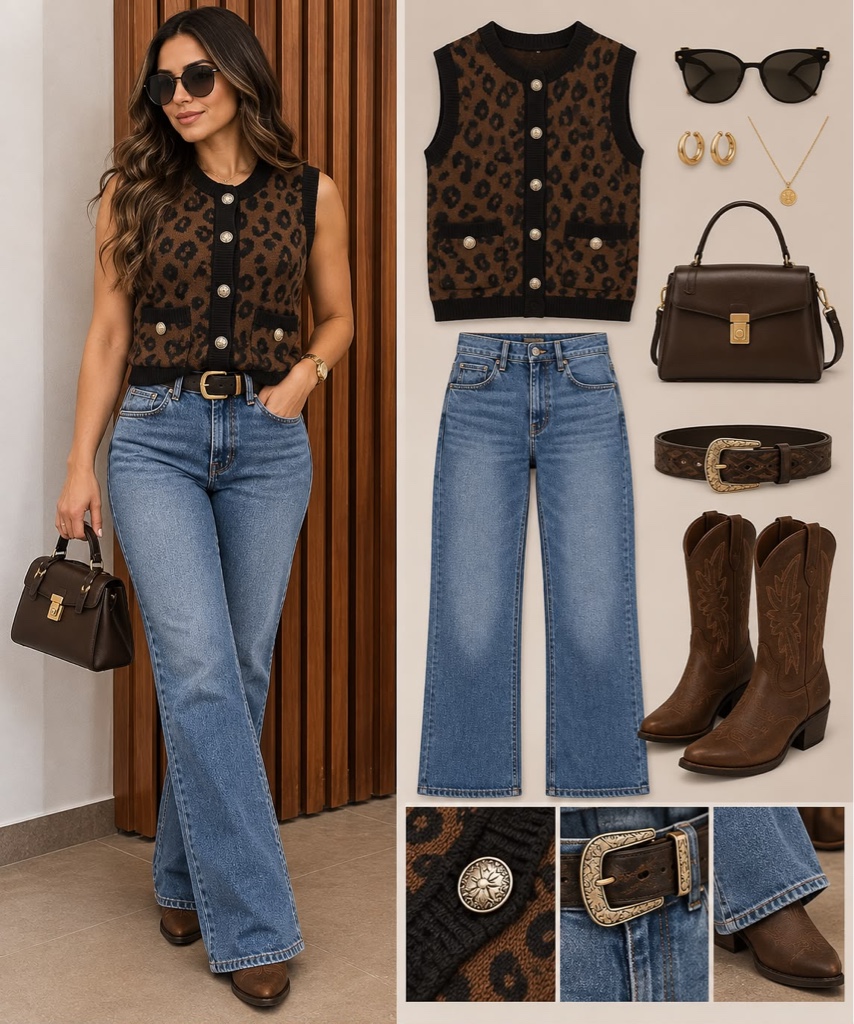 Chaleco leopard print café