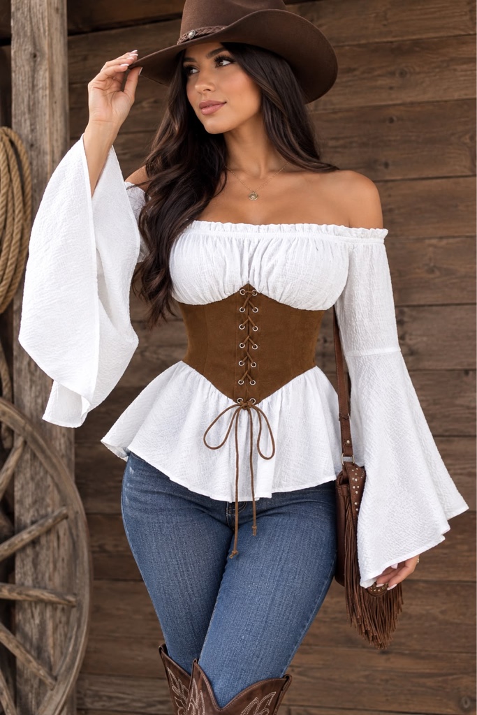 Blusa blanca hombros caidos GGW36