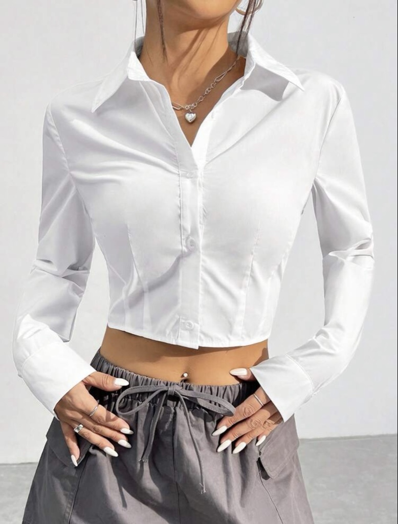 Blusa blanca cropped manga larga GGW39-40
