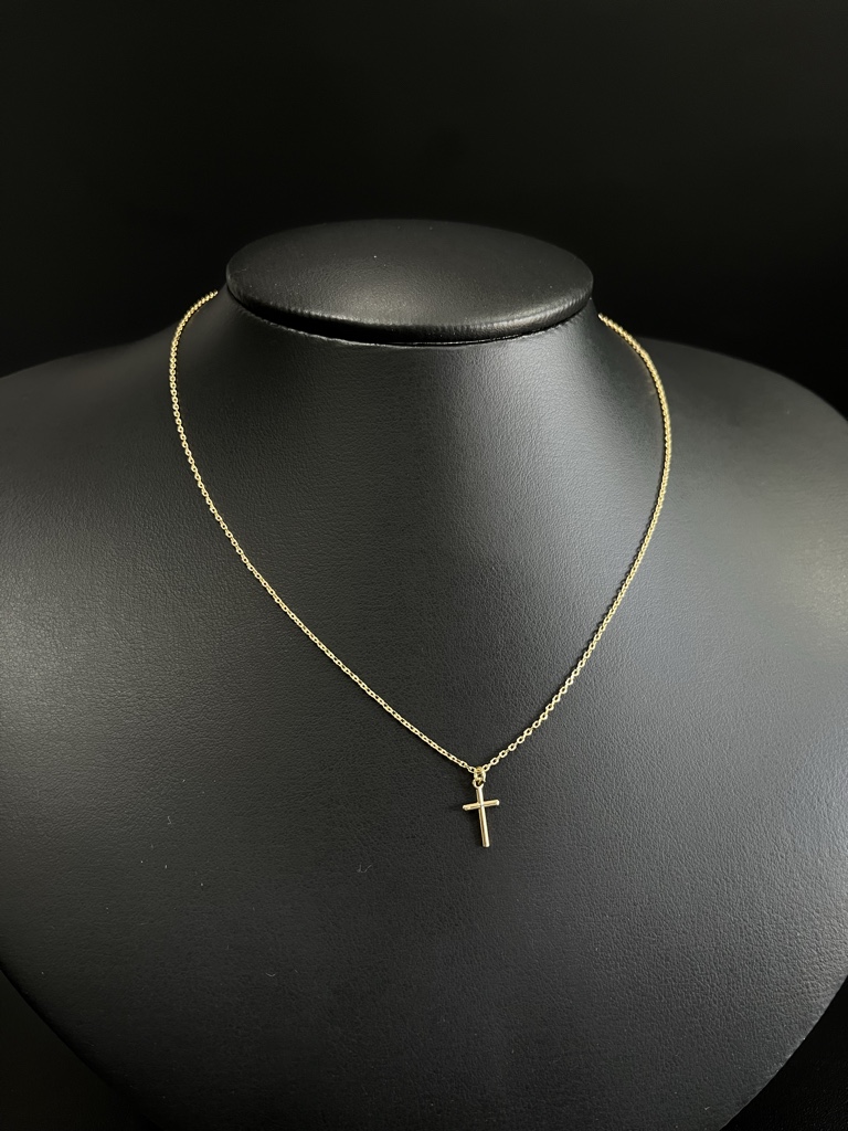 Corrente feminina Cruz palito pequena (Banhado a ouro 18k)