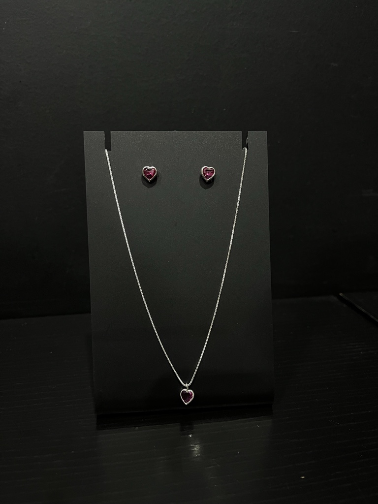 Conjunto feminino coração rosa escuro M (Prata 925)