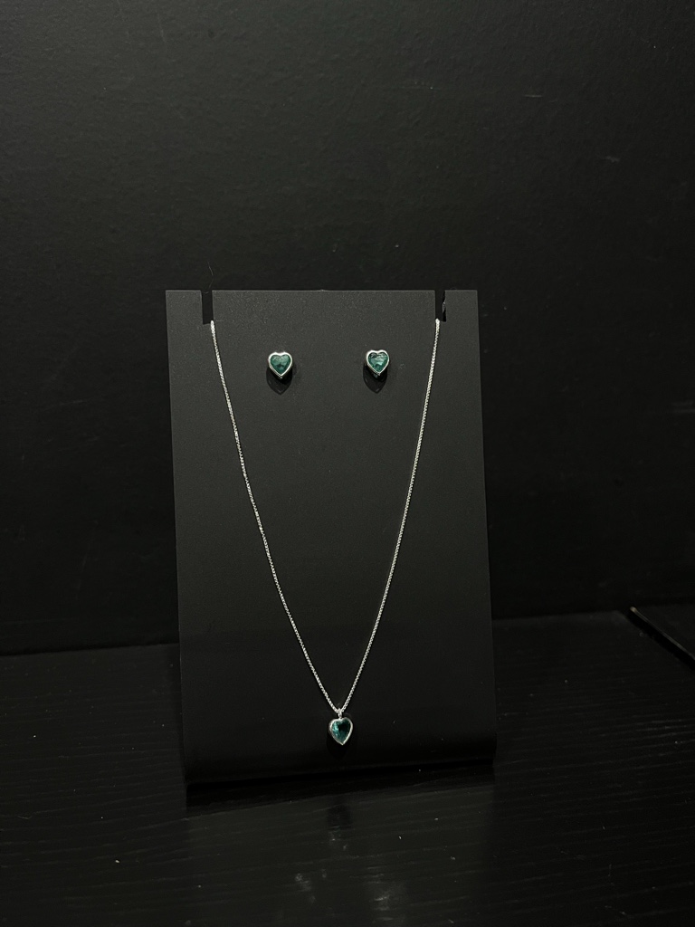 Conjunto feminino coração verde água M (Prata 925)