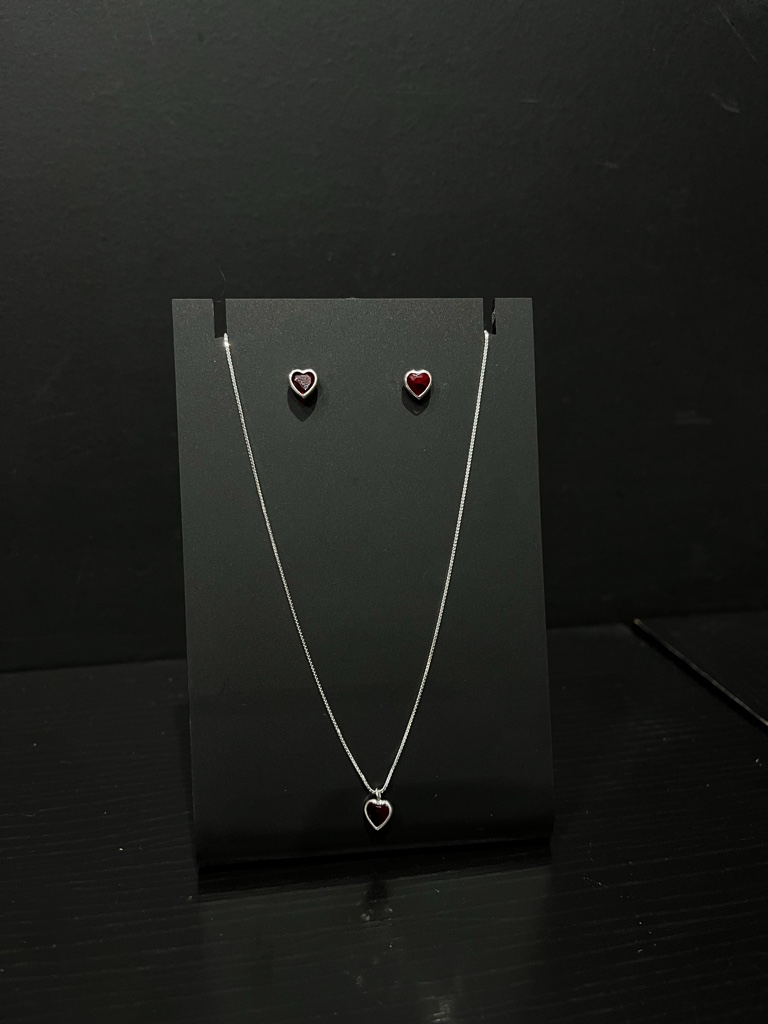 Conjunto feminino ponto de luz coração vermelho M (Prata 925)