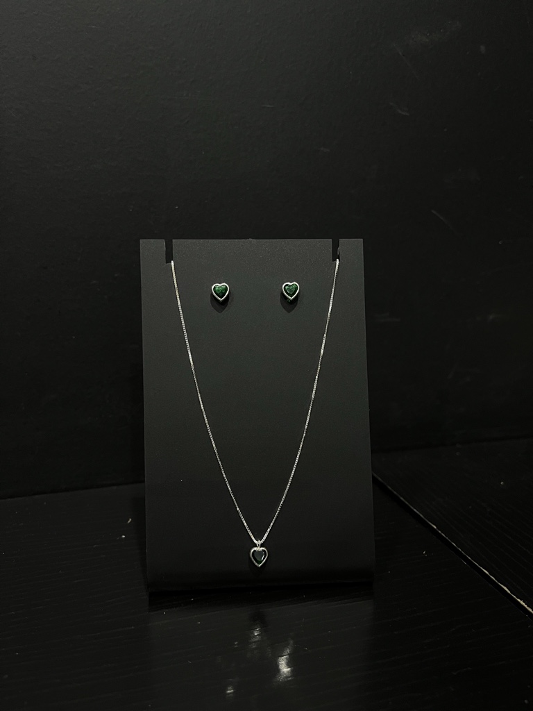 Conjunto feminino ponto de luz coração verde escuro M (Prata 925)