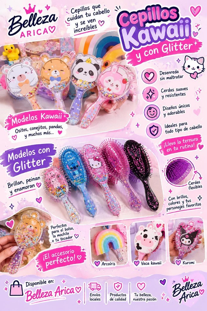 Cepillo Kawaii con glitter