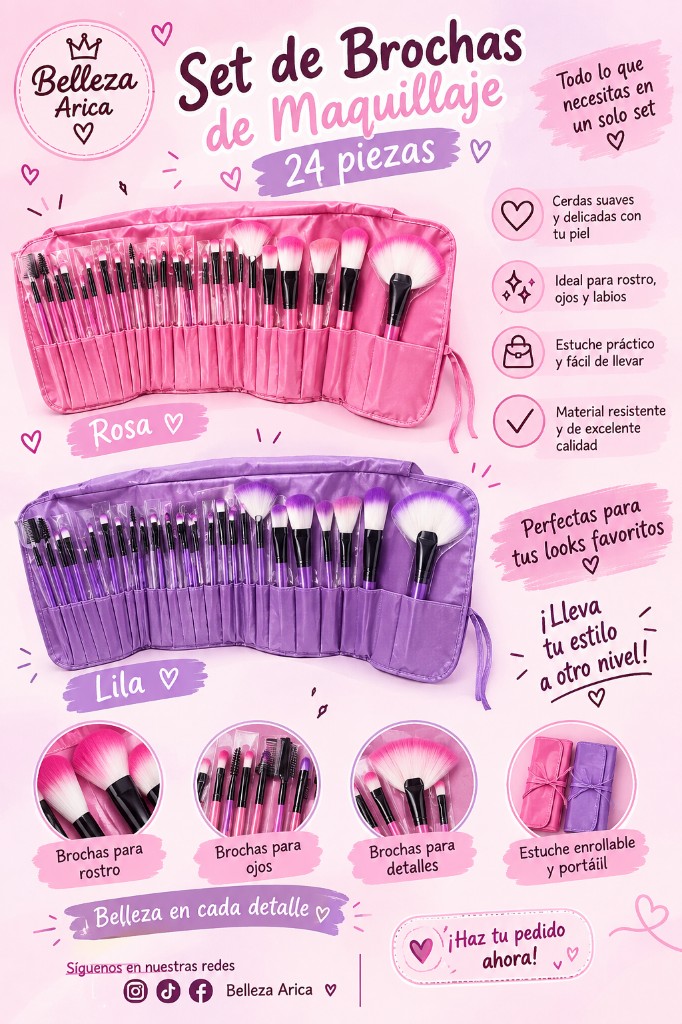 Set brochas maquillaje 24 piezas