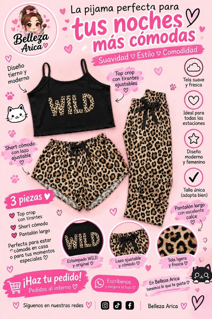 Pijama 3 piezas leopardo