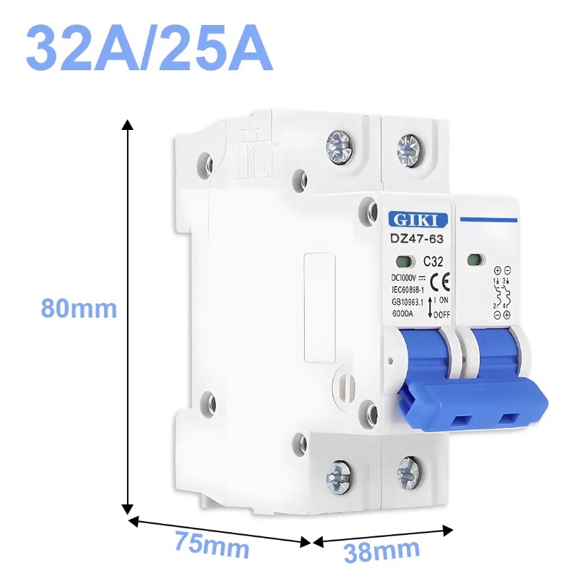 Interruptor c32 riel DIN 2 polos