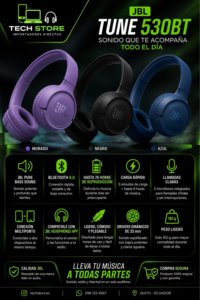 AUDÍFONO JBL TUNE 530 76H ORIGINAL