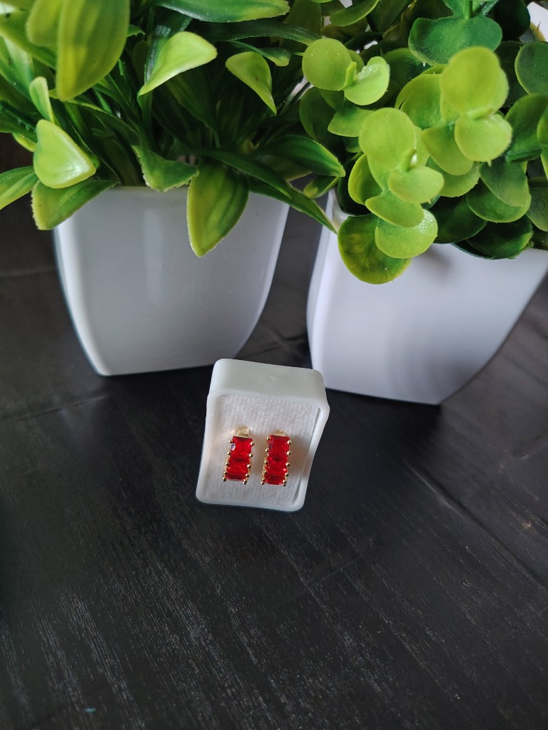 Aretes rojos cuadrados