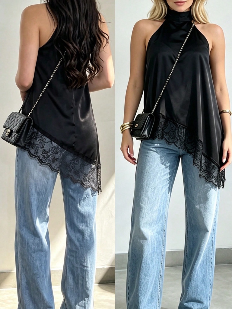 Blusa satin cuello alto