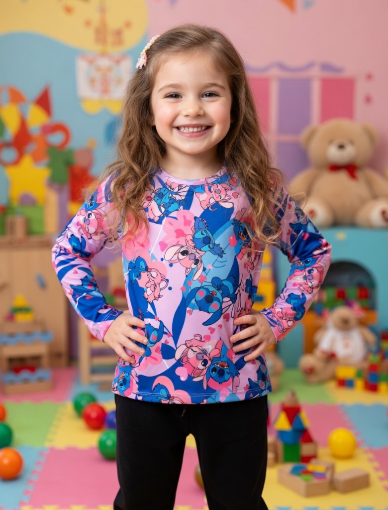 Remera térmica infantil STITCH Y ANGELA
