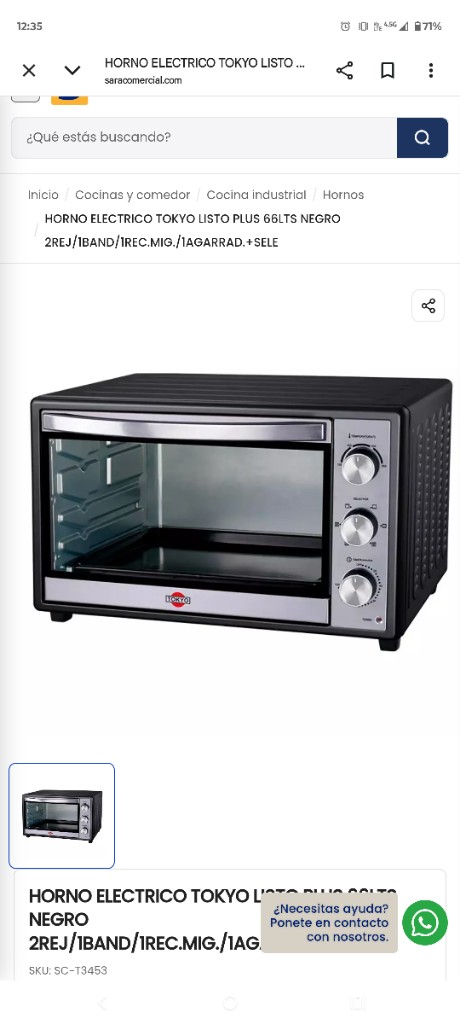 Horno Eléctrico Toky0 Listo Plus 46Lts Negro