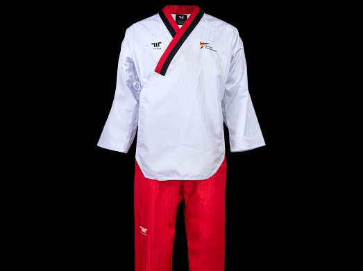Uniforme de taekwondo infantil blanco y rojo