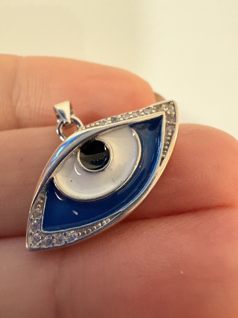 Colgante ojo turco azul y blanco de plata italiana
