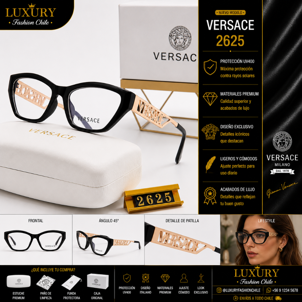 Lentes Ópticos Versace 2625 Black & Gold