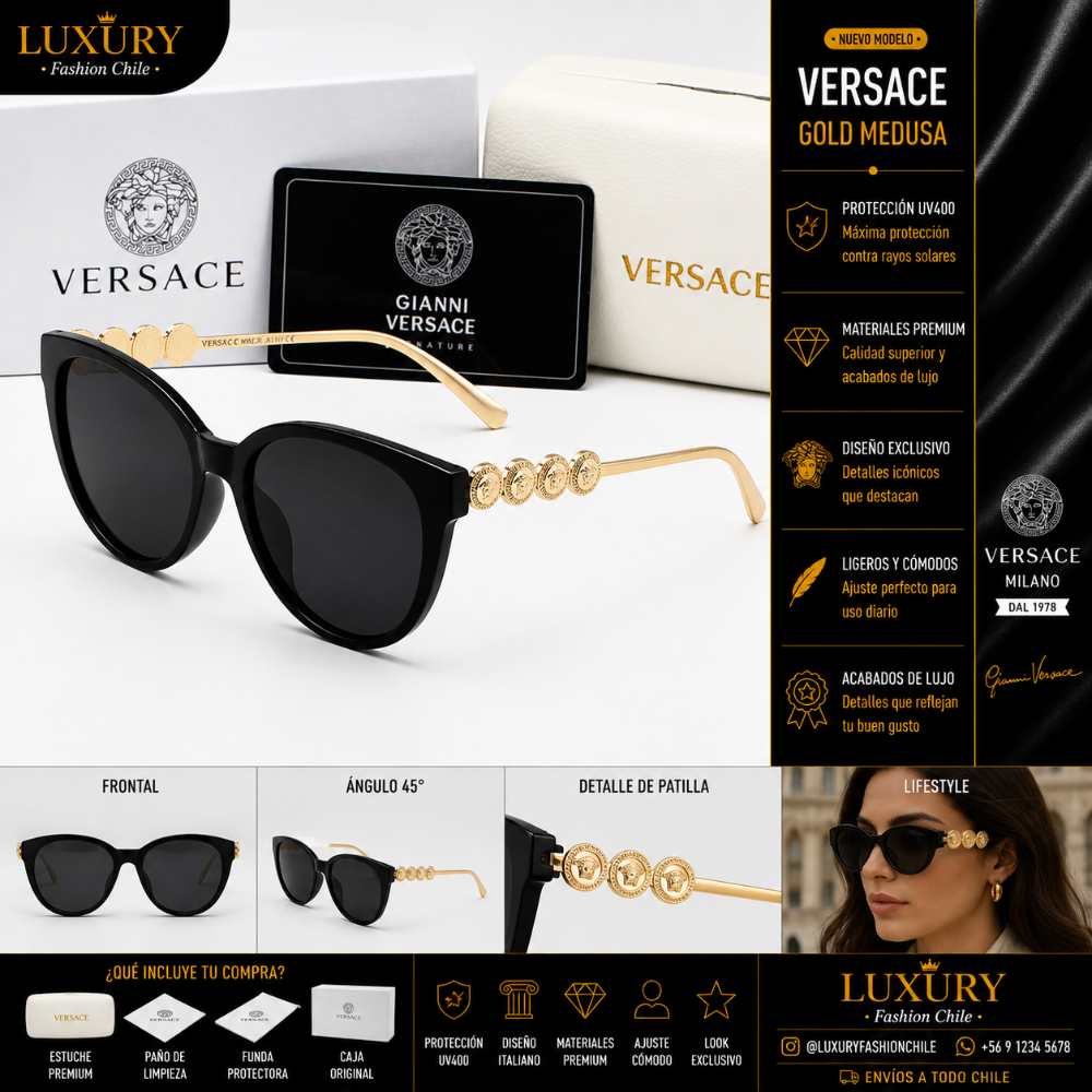 Lentes de Sol Versace Gold Medusa