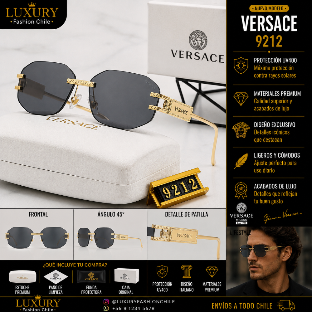 Lentes de Sol Versace 9212 Black & Gold