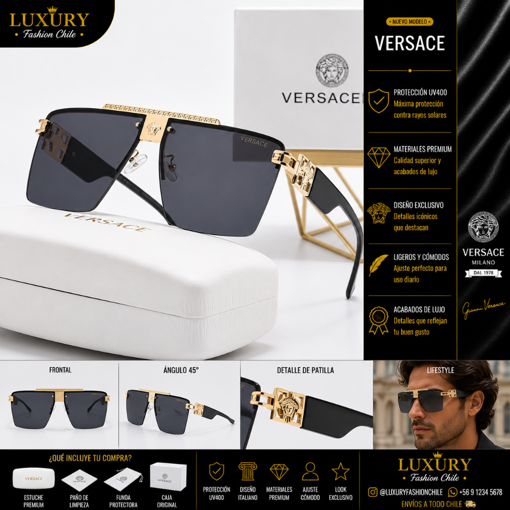 Lentes de Sol Versace Black & Gold – Diseño Rectangular
